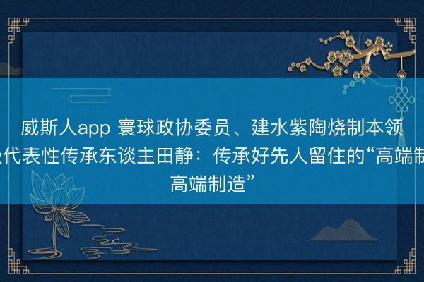 威斯人app 寰球政协委员、建水紫陶烧制本领省级代表性传承东谈主田静：传承好先人留住的“高端制造”
