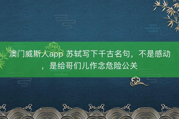 澳门威斯人app 苏轼写下千古名句,不是感动,是给哥们儿作念危险公关