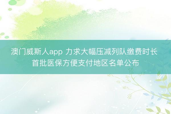 澳门威斯人app 力求大幅压减列队缴费时长 首批医保方便支付地区名单公布