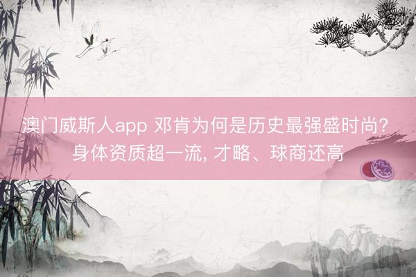 澳门威斯人app 邓肯为何是历史最强盛时尚? 身体资质超一流， 才略、球商还高