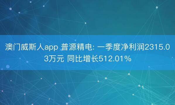 澳门威斯人app 普源精电: 一季度净利润2315.03万元 同比增长512.01%