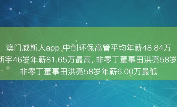 澳门威斯人app 中创环保高管平均年薪48.84万: 常务副总裁杨新宇46岁年薪81.65万最高， 非零丁董事田洪亮58岁年薪6.00万最低