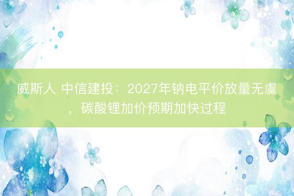 威斯人 中信建投：2027年钠电平价放量无虞，碳酸锂加价预期加快过程