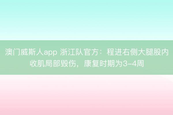 澳门威斯人app 浙江队官方：程进右侧大腿股内收肌局部毁伤，康复时期为3-4周