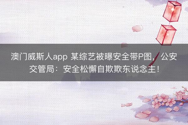 澳门威斯人app 某综艺被曝安全带P图，公安交管局：安全松懈自欺欺东说念主！